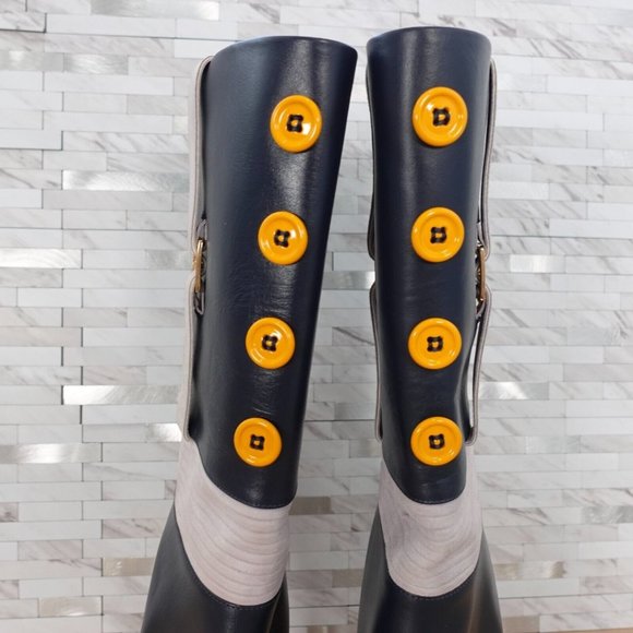 Italian Leather Boots 10 Knee High‎ Swarovski Gold Crown Quite Luxury Blue $1288 - Picture 8 of 16